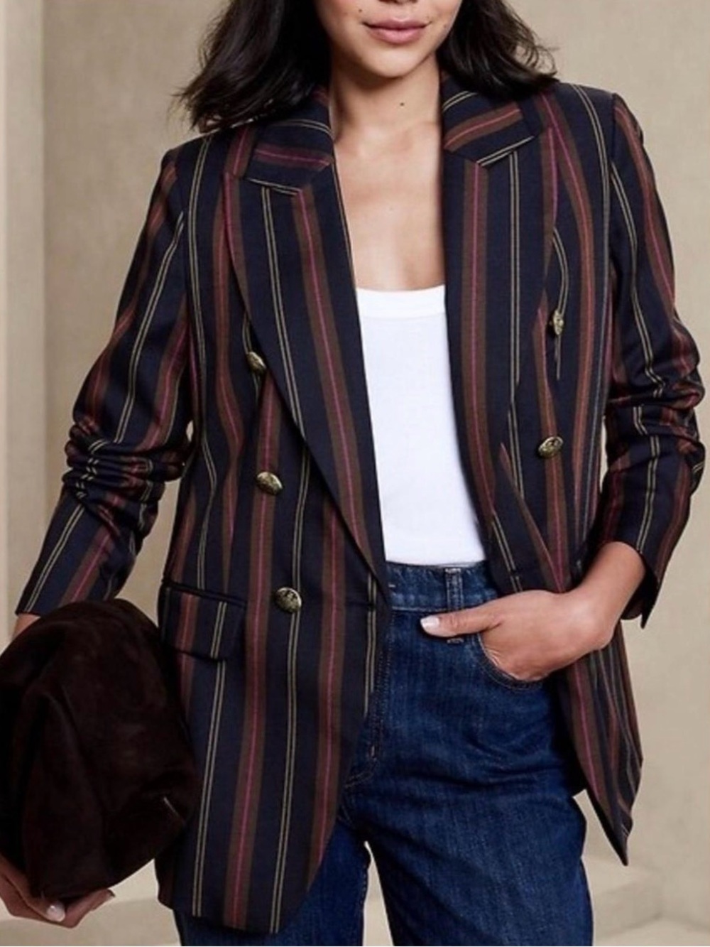 Banana Republic Navy Blazer with Brown & Burgundy Stripes